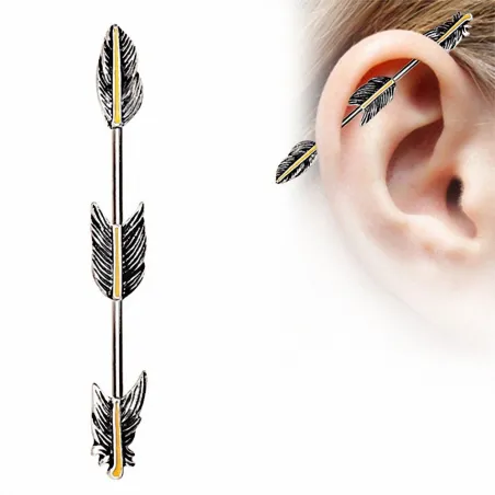 Piercing oreille industriel trois plumes