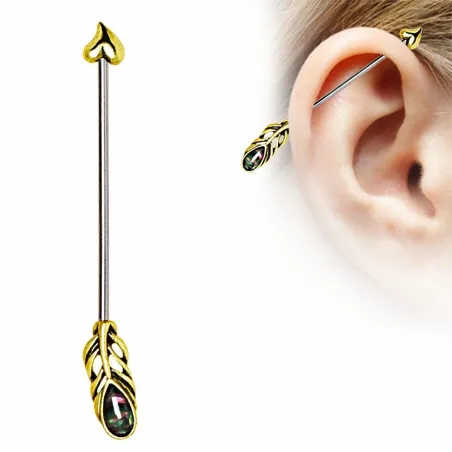 Piercing industriel flèche de cupidon plaqué or