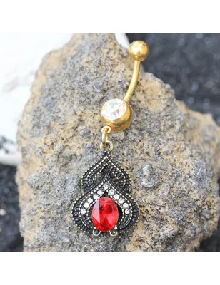 Piercing nombril plaqué or arabesque