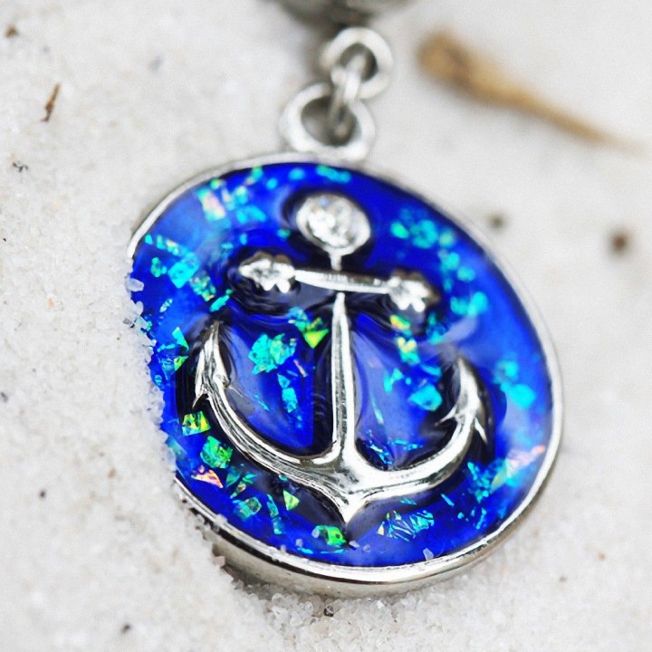 Piercing nombril ancre marine émail bleu