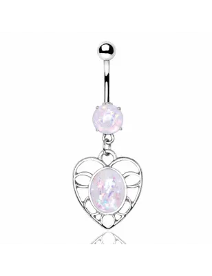 Piercing nombril coeur noeud et opale blanche