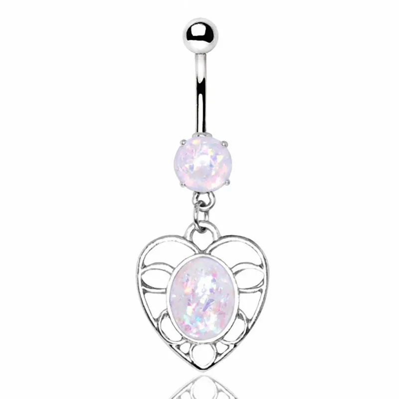 Piercing nombril coeur noeud et opale blanche