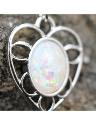 Piercing nombril coeur noeud et opale blanche