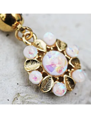 Piercing nombril plaqué or fleur et opales