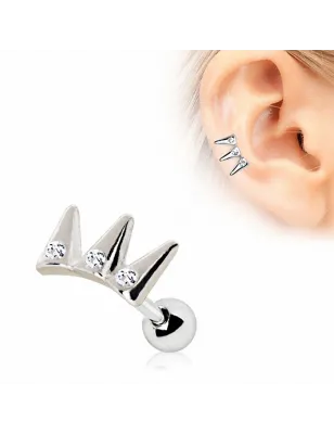 Piercing cartilage oreille triple spikes gemmes
