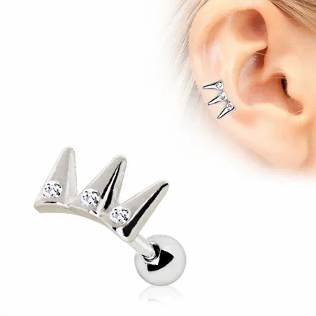 Piercing cartilage oreille triple spikes gemmes