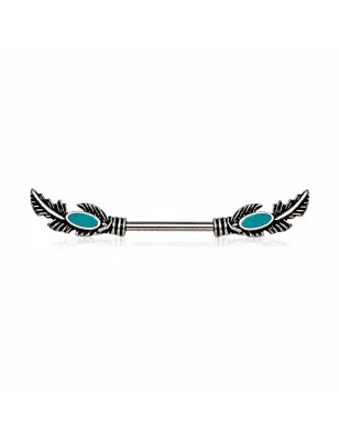 Piercing téton plumes perles turquoise
