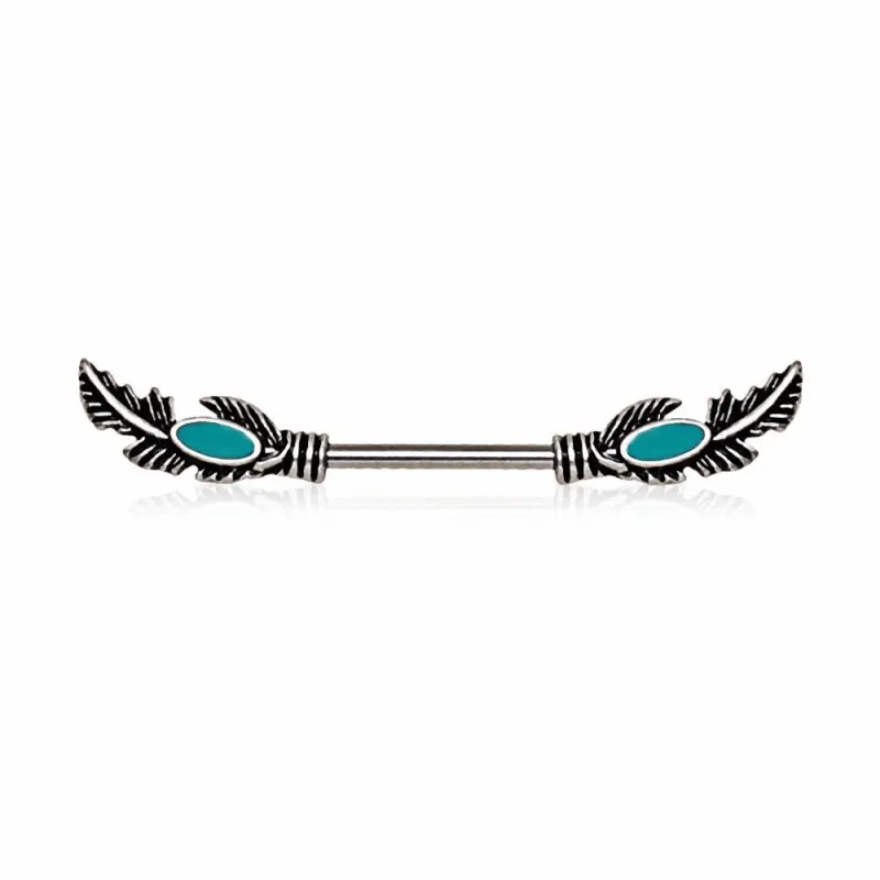 Piercing téton plumes perles turquoise