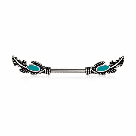 Piercing téton plumes perles turquoise