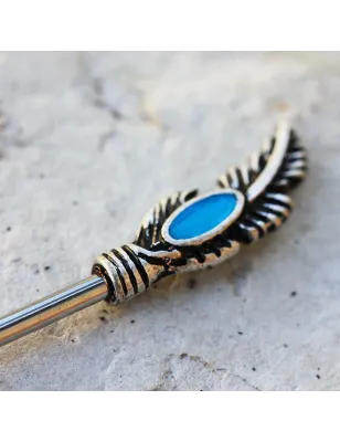 Piercing téton plumes perles turquoise