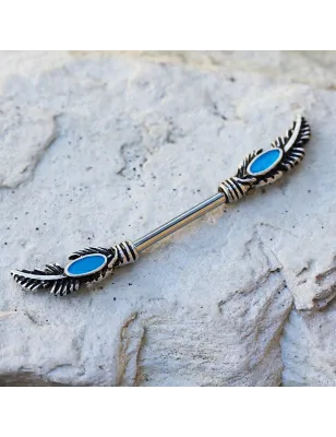 Piercing téton plumes perles turquoise