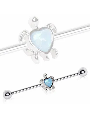 Piercing oreille industriel tortue coeur opale