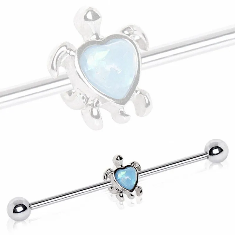 Piercing oreille industriel tortue coeur opale