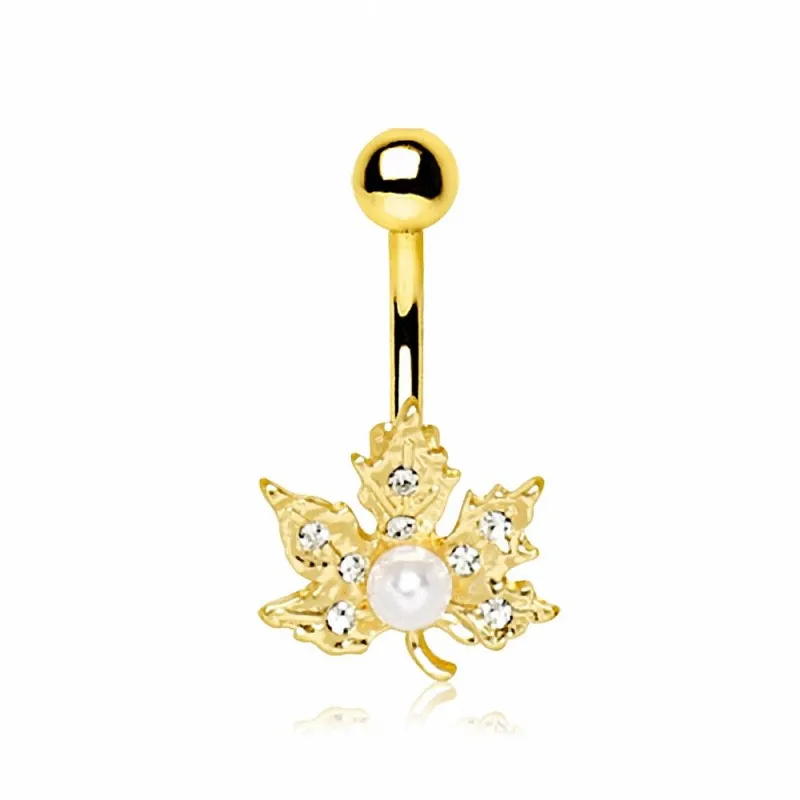 Piercing nombril plaqué or feuille d'érable