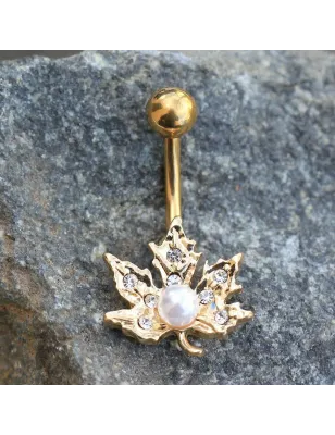 Piercing nombril plaqué or feuille d'érable