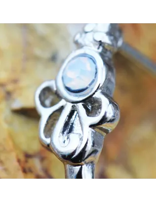 Piercing nez demi-cercle noeud et opale blanche