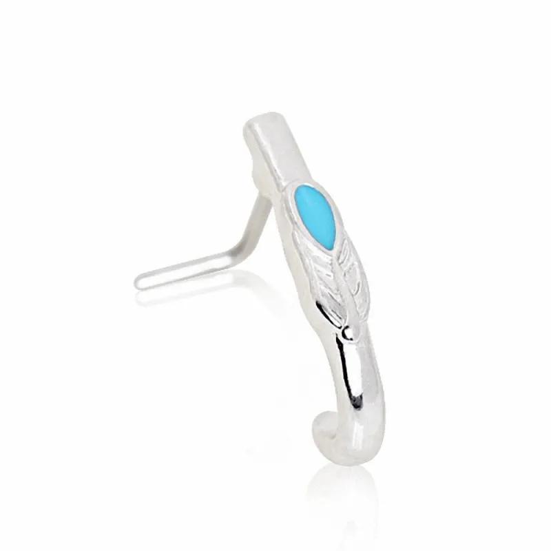 Piercing nez demi-cercle plume turquoise