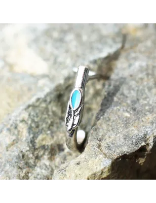 Piercing nez demi-cercle plume turquoise