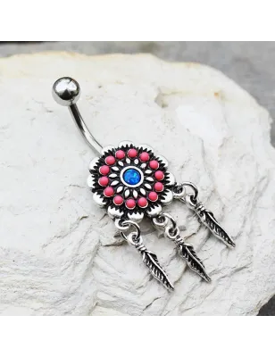Piercing nombril attrapeur de rêves perles roses