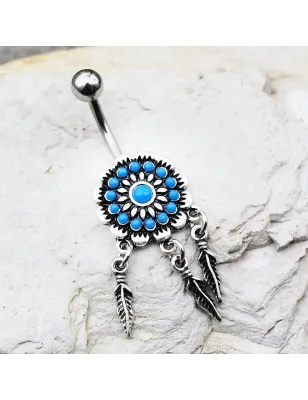 Piercing nombril attrapeur de rêves perles turquoises