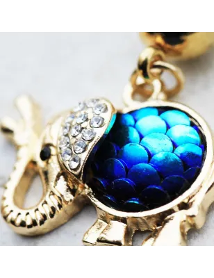 Piercing nombril plaqué or éléphant écailles bleues