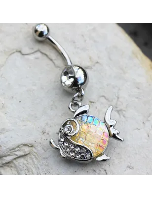 Piercing nombril poisson écailles dorées