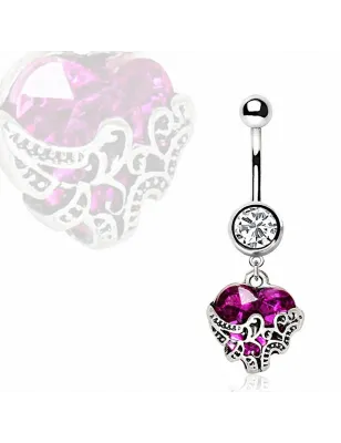 Piercing nombril coeur violet orné