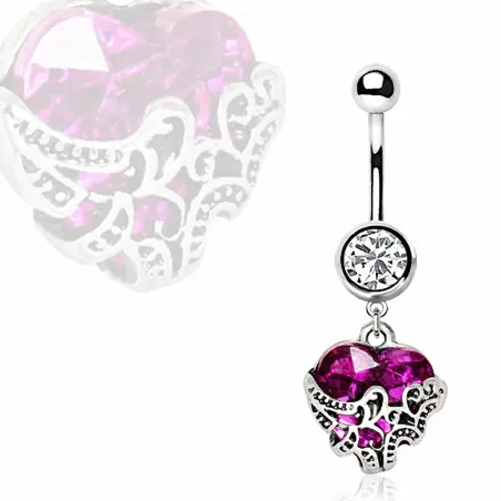 Piercing nombril coeur violet orné