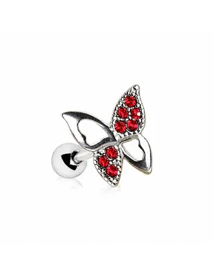 Piercing oreille cartilage hélix papillon gemmes rouges