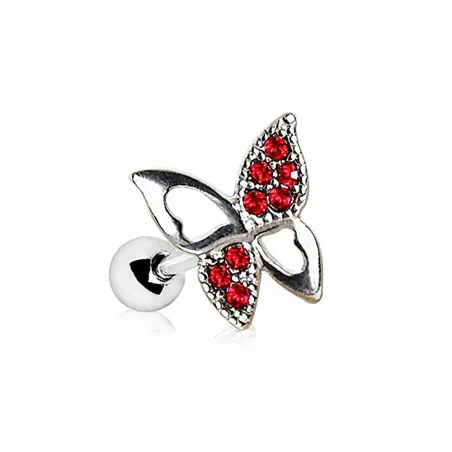 Piercing oreille cartilage hélix papillon gemmes rouges