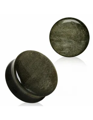 Piercing plug pierre naturelle obsidienne dorée