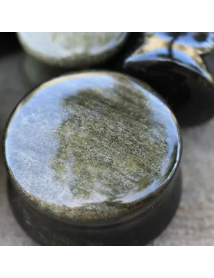 Piercing plug pierre naturelle obsidienne dorée