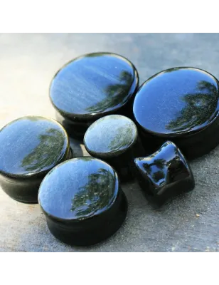 Piercing plug pierre naturelle obsidienne dorée