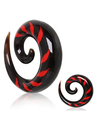 Piercing écarteur spirale en corne de buffle noir et rouge