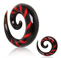 Piercing écarteur spirale en corne de buffle noir et rouge