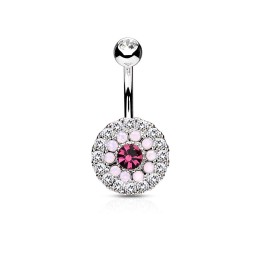 Piercing nombril multiples cristaux et opales rose
