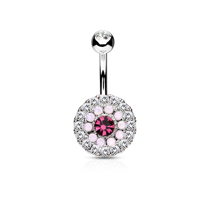 Piercing nombril multiples cristaux et opales rose