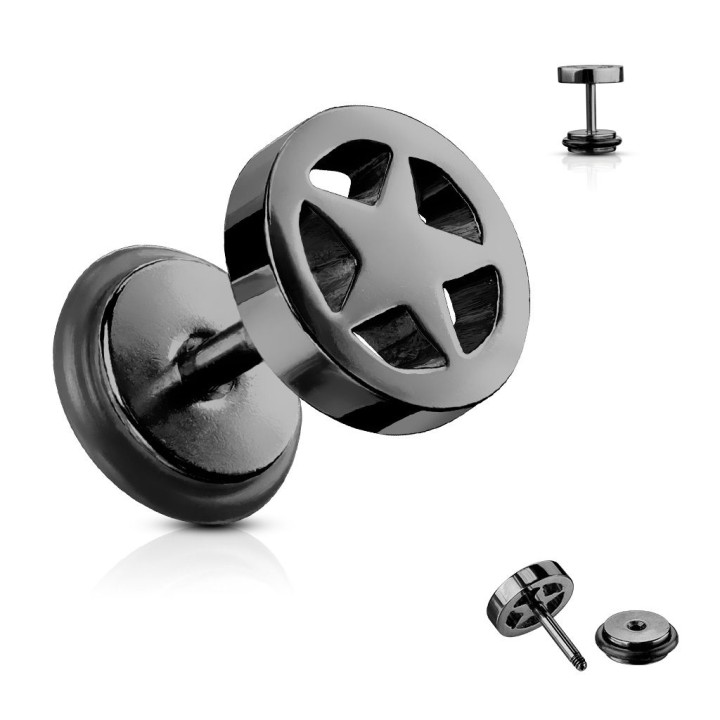 Faux Piercing Plug Oreille Titane anodisé noir Etoile
