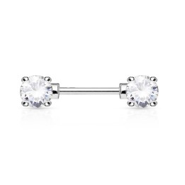 Piercing Téton Barbell Gemmes Ronds Blancs