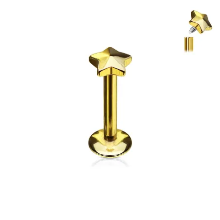 Piercing labret lèvre étoile doré