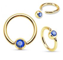 Piercing anneau captif Plaqué Or Strass Bleu