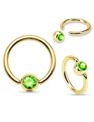 Piercing anneau captif Plaqué Or Strass Vert