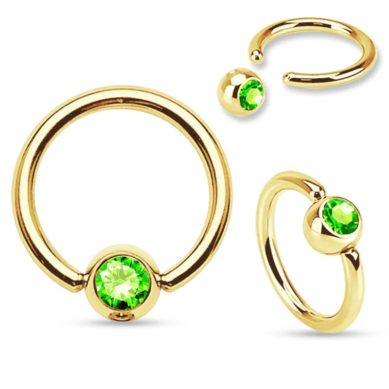 Piercing anneau captif Plaqué Or Strass Vert