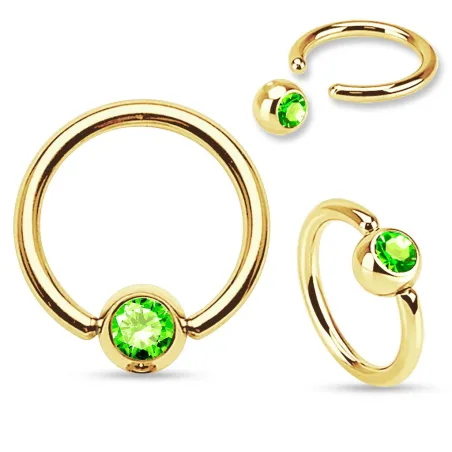 Piercing anneau captif Plaqué Or Strass Vert