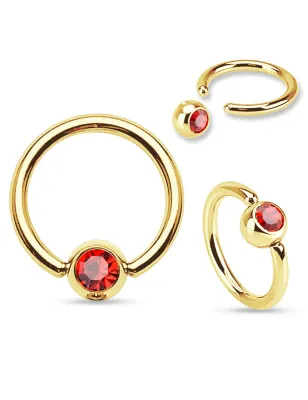 Piercing anneau captif Plaqué Or Strass Rouge