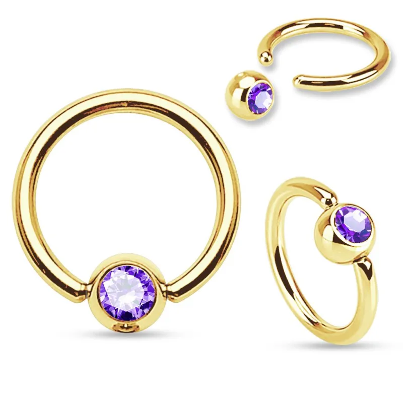 Piercing anneau captif Plaqué Or Strass Tanzanite