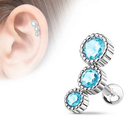 Piercing cartilage triple strass turquoise