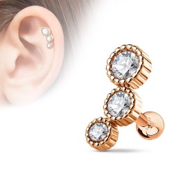 Piercing cartilage triple strass plaqué or rose