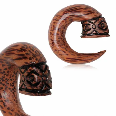 Piercing écarteur spirale en bois de cocotier tribal