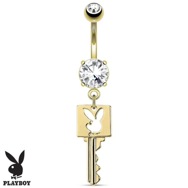 Piercing nombril Playboy plaqué or clef